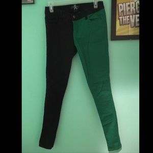 Royal Bones Split Leg Jeans-Green And Black